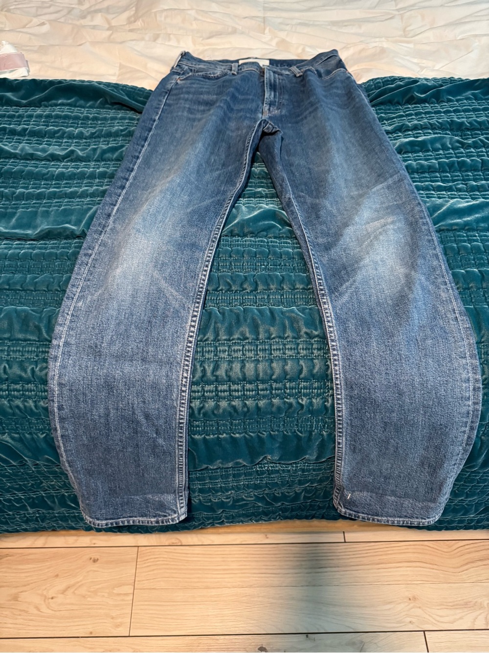 MOTHER high waisted rider skimp Straight-Leg Blue Denim Jeans